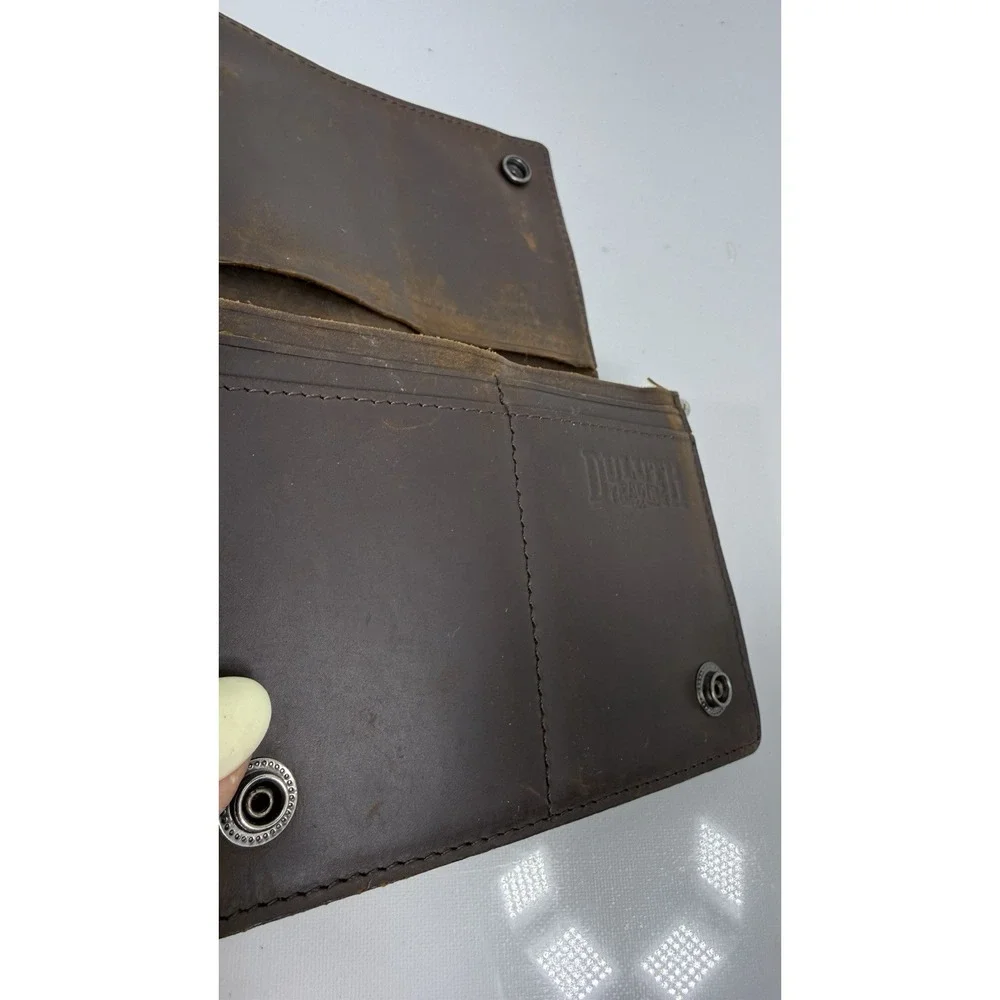 Duluth Trading Co Men Brown Leather Snap Wallet Key Chain Key Ring Clip Patina